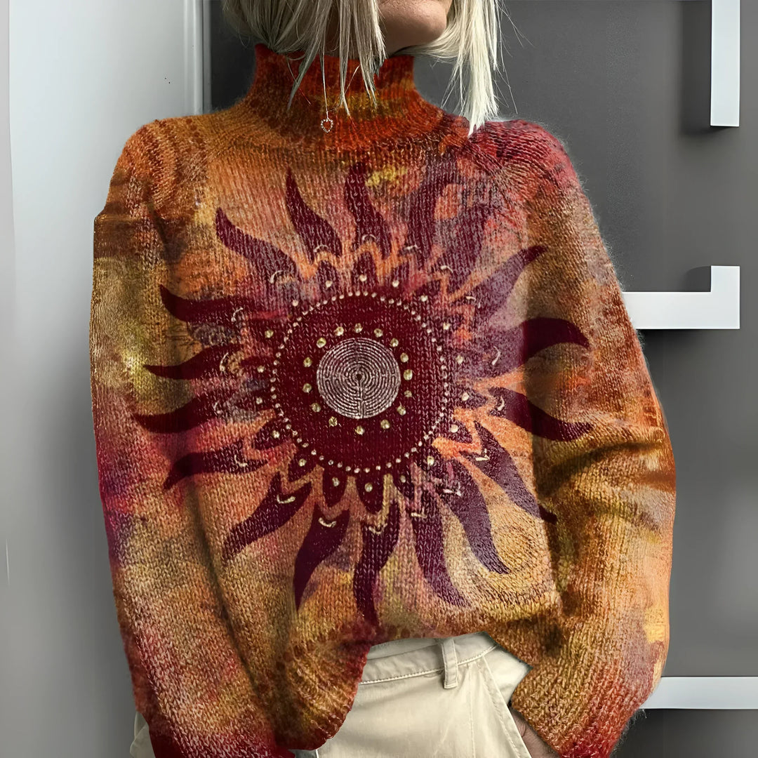 JULIETTE™ | Cozy Tribal Sun Knit Turtleneck Sweater
