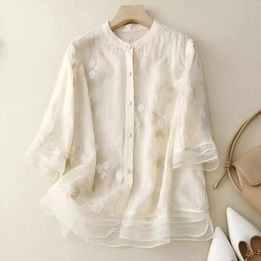 Emily™ | Cotton Top with Embroidered Flowers