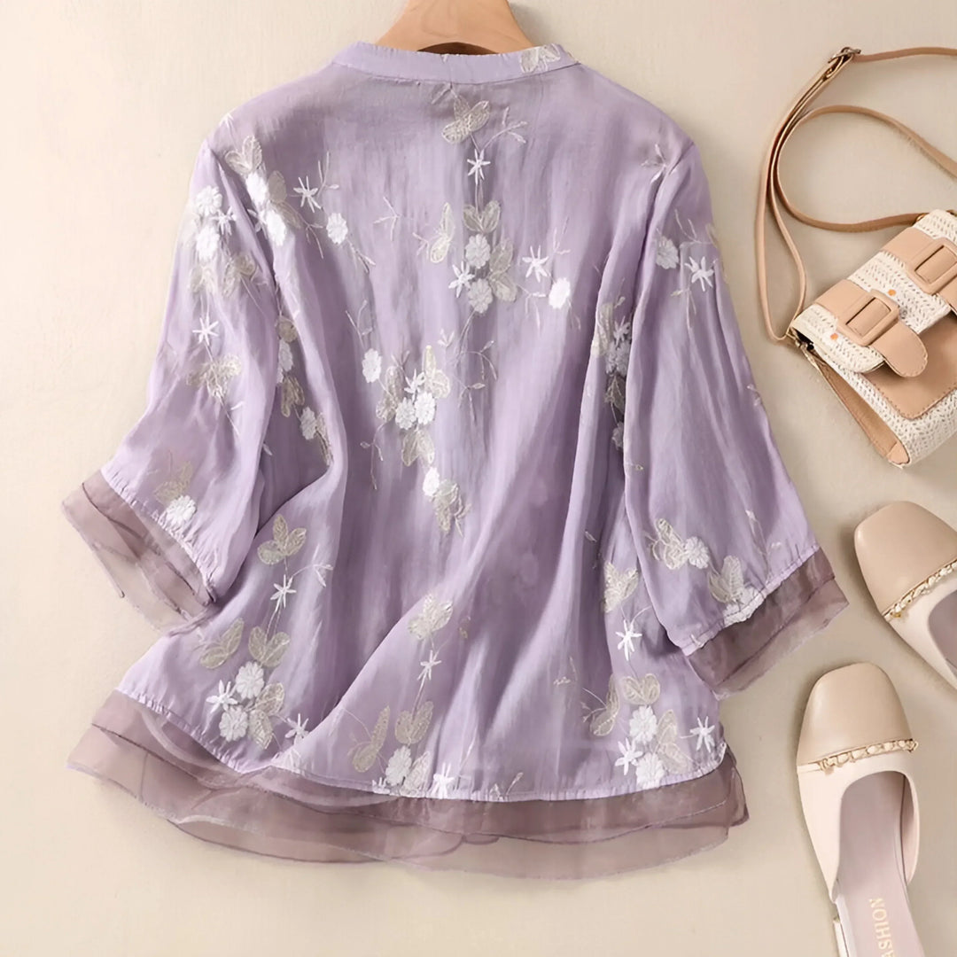 Emily™ | Cotton Top with Embroidered Flowers
