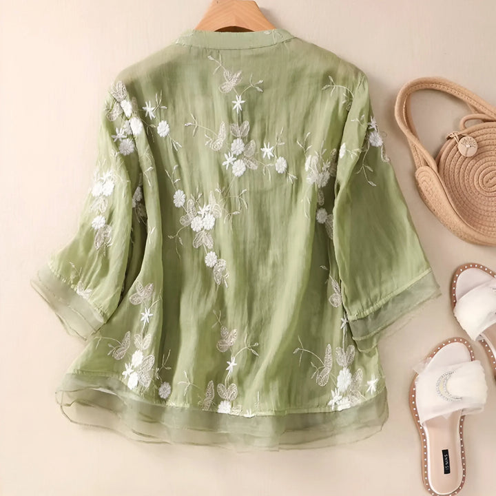 Emily™ | Cotton Top with Embroidered Flowers