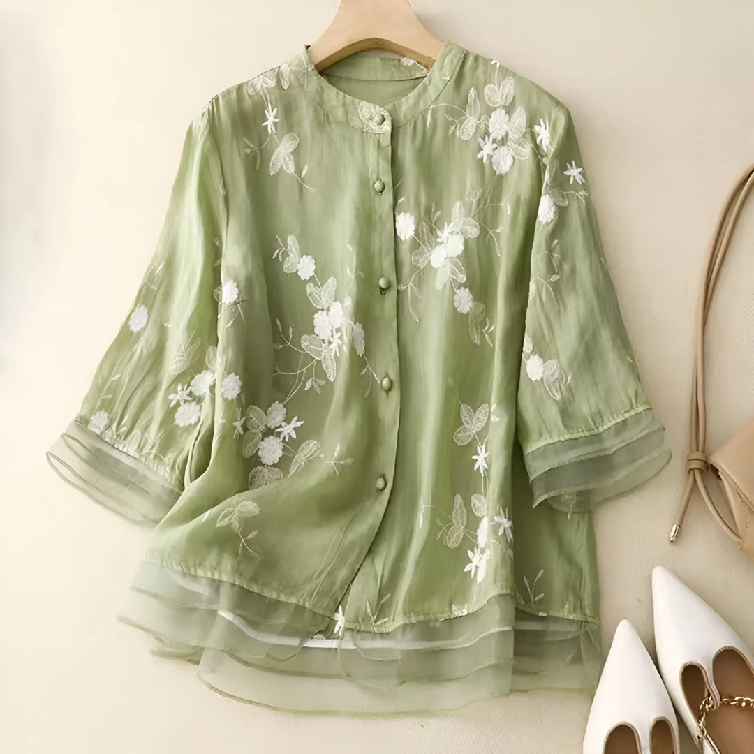 Emily™ | Cotton Top with Embroidered Flowers