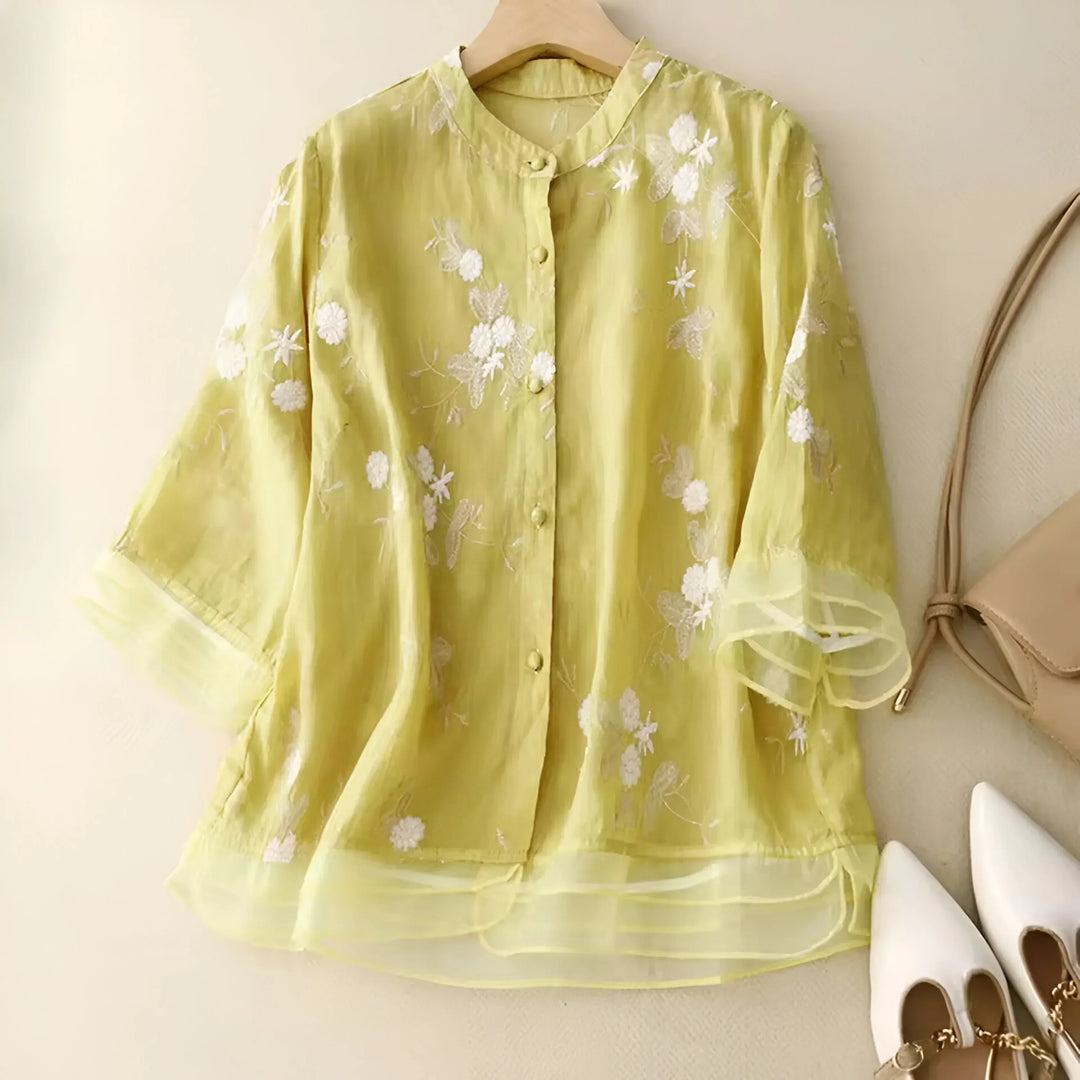 Emily™ | Cotton Top with Embroidered Flowers