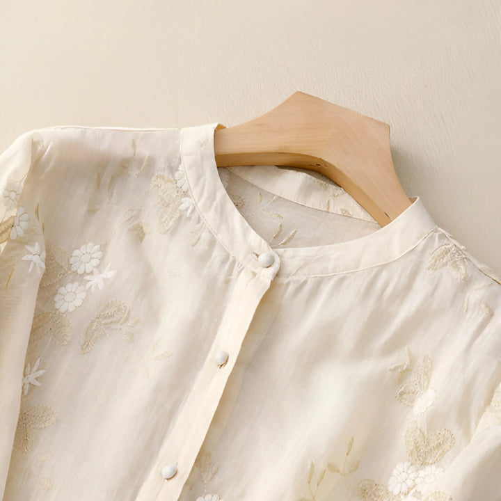 Emily™ | Cotton Top with Embroidered Flowers