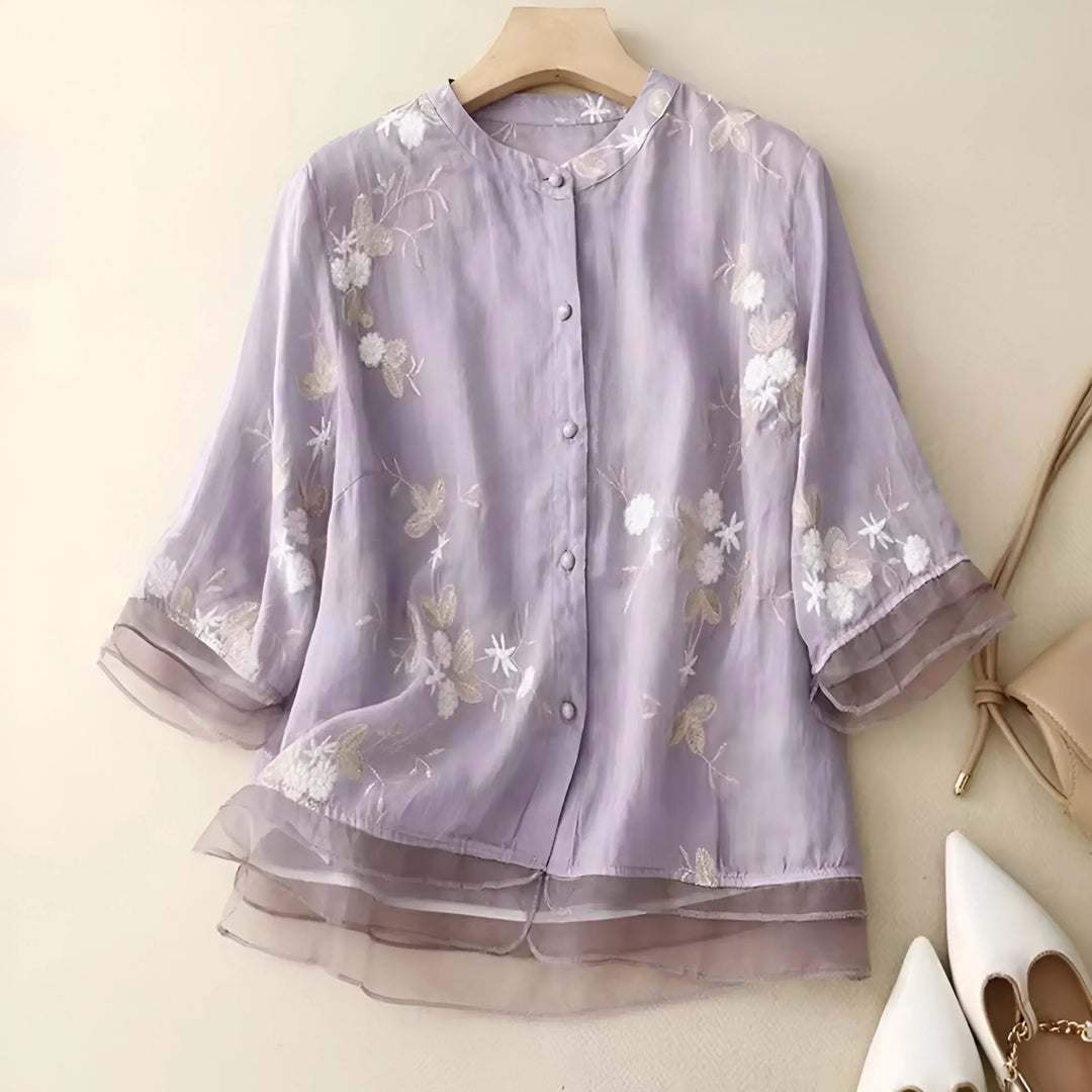 Emily™ | Cotton Top with Embroidered Flowers