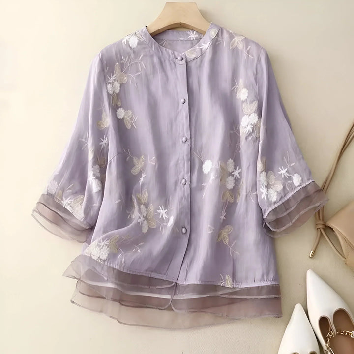 Emily™ | Cotton Top with Embroidered Flowers