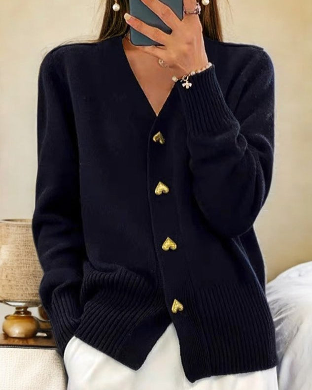 Adele™ | Elegant Heart Button Cardigan