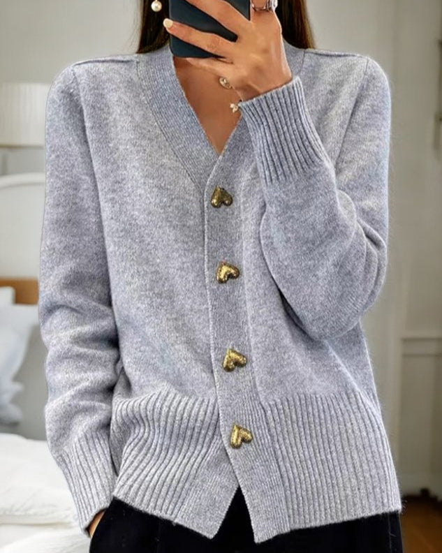 Adele™ | Elegant Heart Button Cardigan