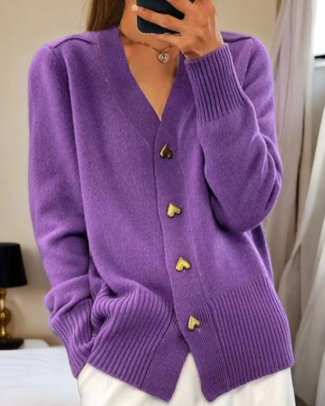Adele™ | Elegant Heart Button Cardigan