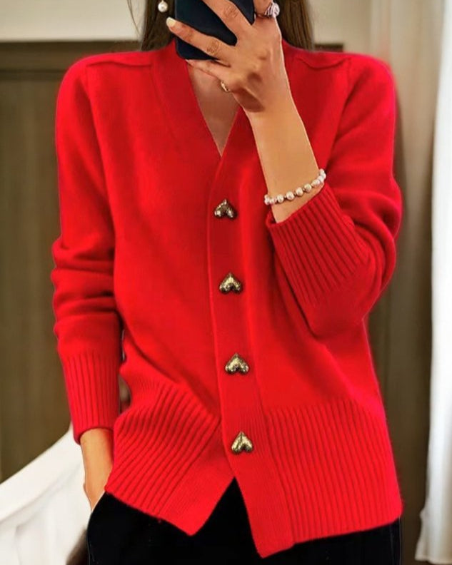 Adele™ | Elegant Heart Button Cardigan